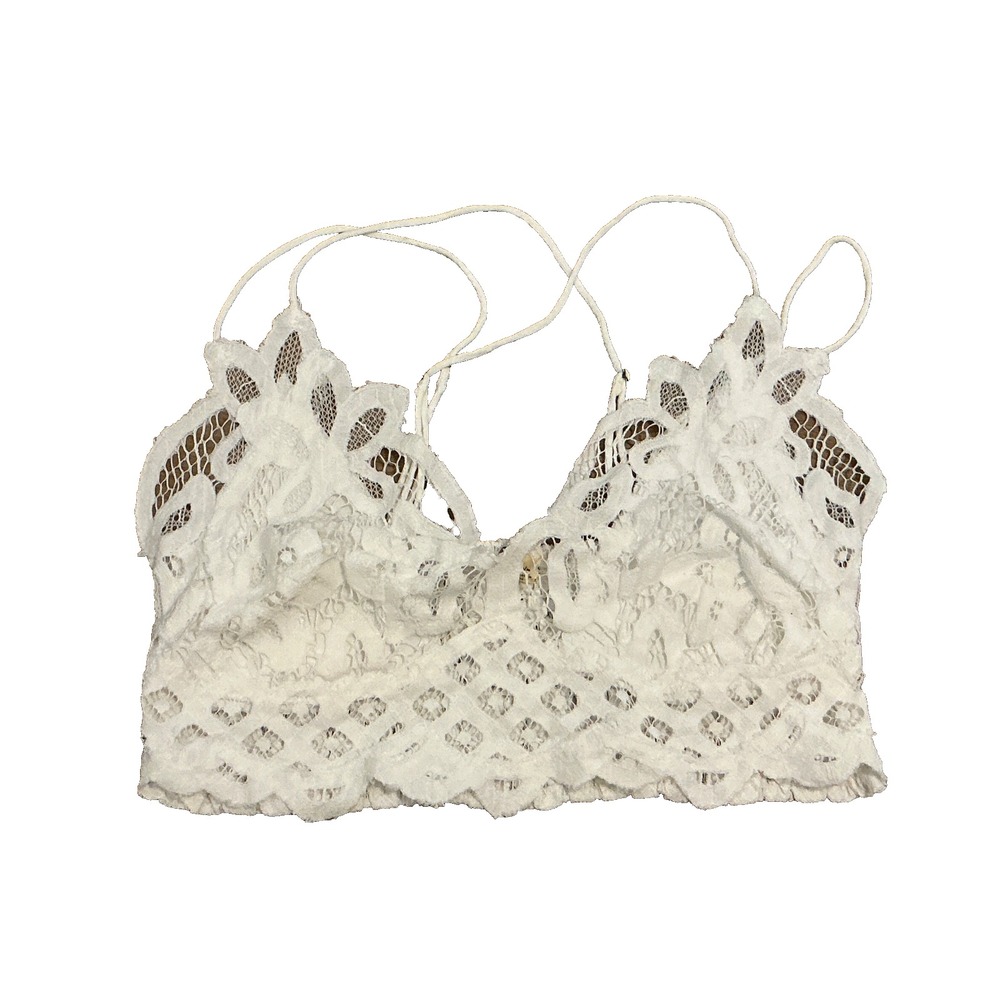 Free People One Adella Bralette White Smocked Crochet Lace Boho Festival Size M